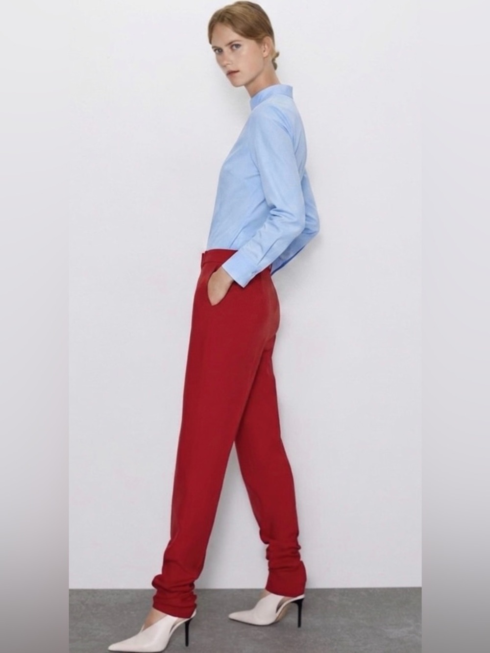 🤍 ZARA Engine Red Tapered Skinny Trousers Pants
